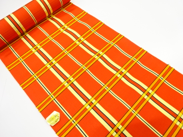 JAPANESE KIMONO / ANTIQUE BOLT FOR HASSUN OBI / WOVEN GRID